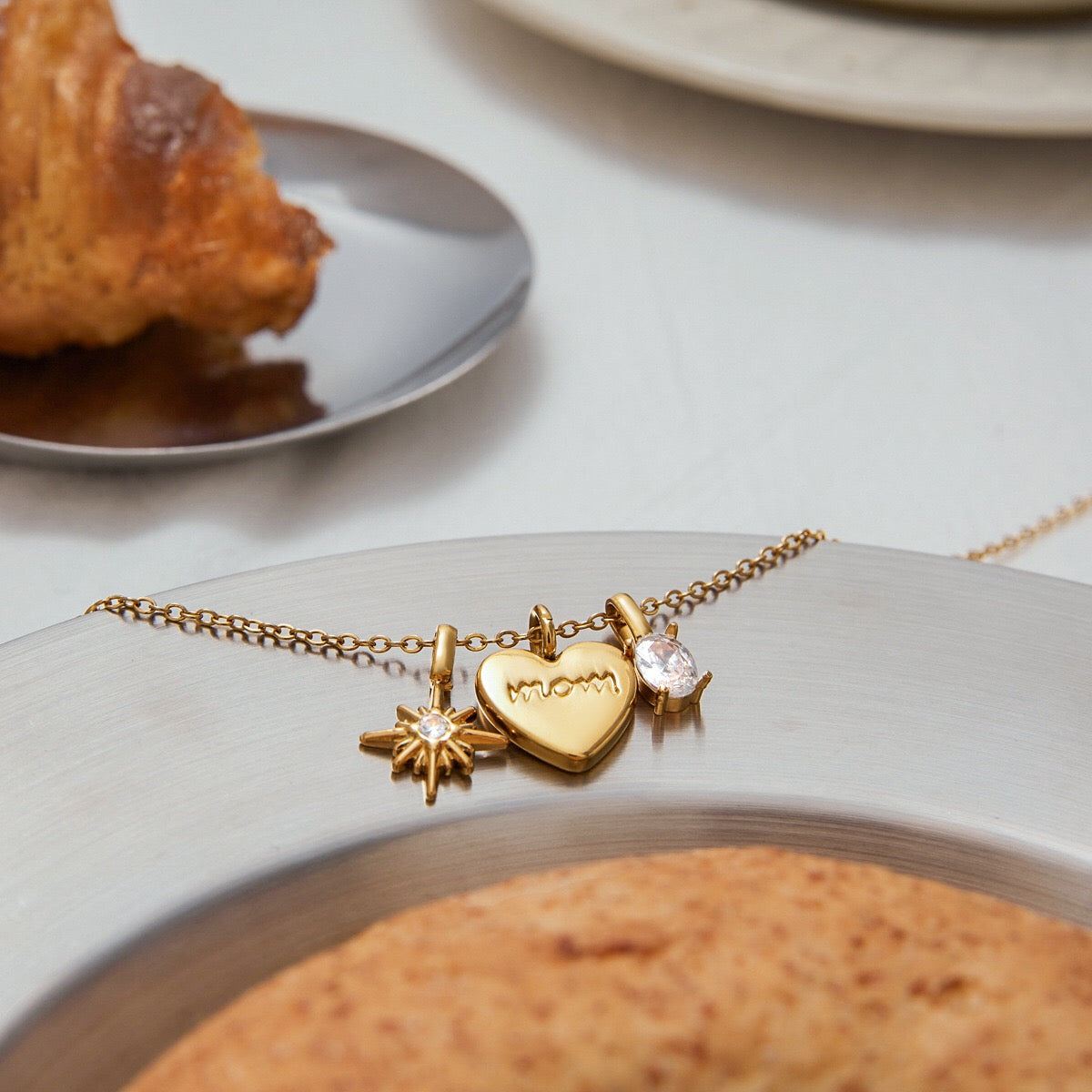 18K Gold Mom Heart Charm Necklace