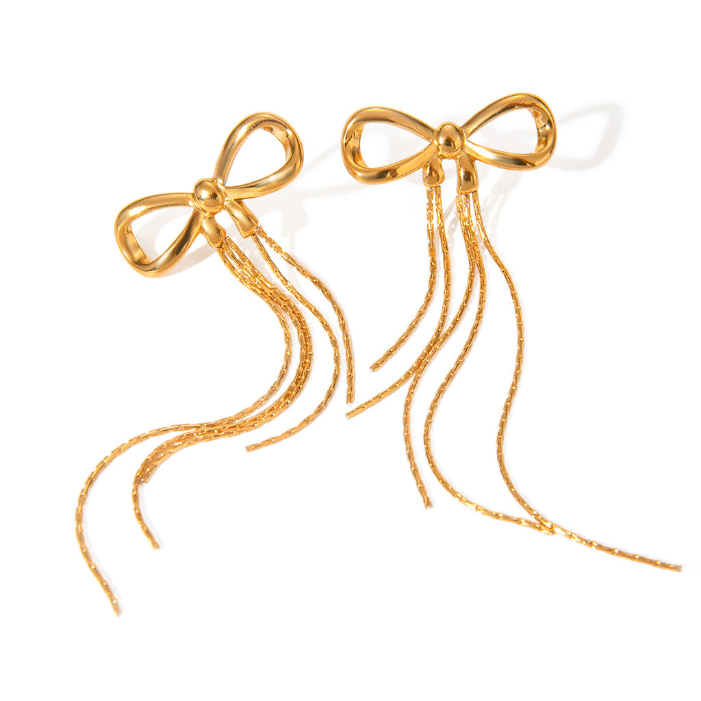 18K Gold Coquette Bow Dangle Drop Earrings