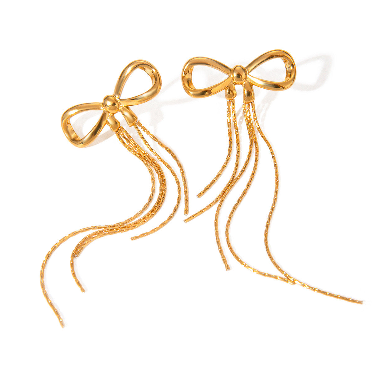 18K Gold Coquette Bow Dangle Drop Earrings
