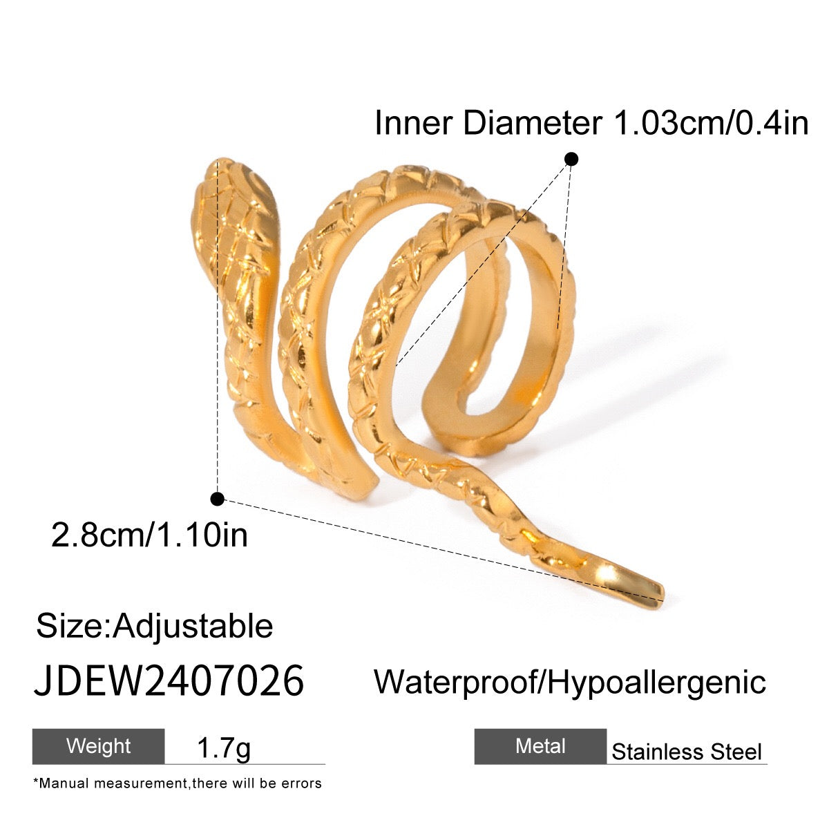 18K Gold Snake Ear Cuff & Stud Earrings Set