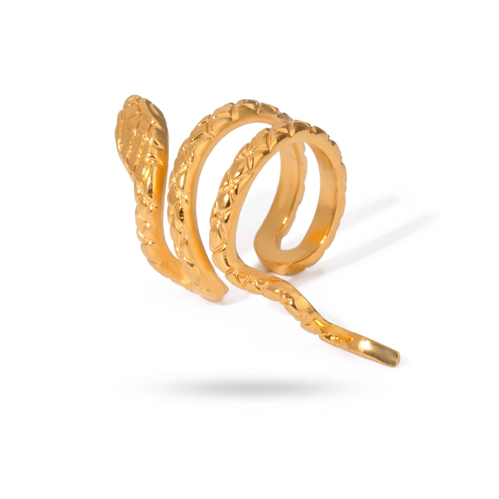 18K Gold Snake Ear Cuff & Stud Earrings Set
