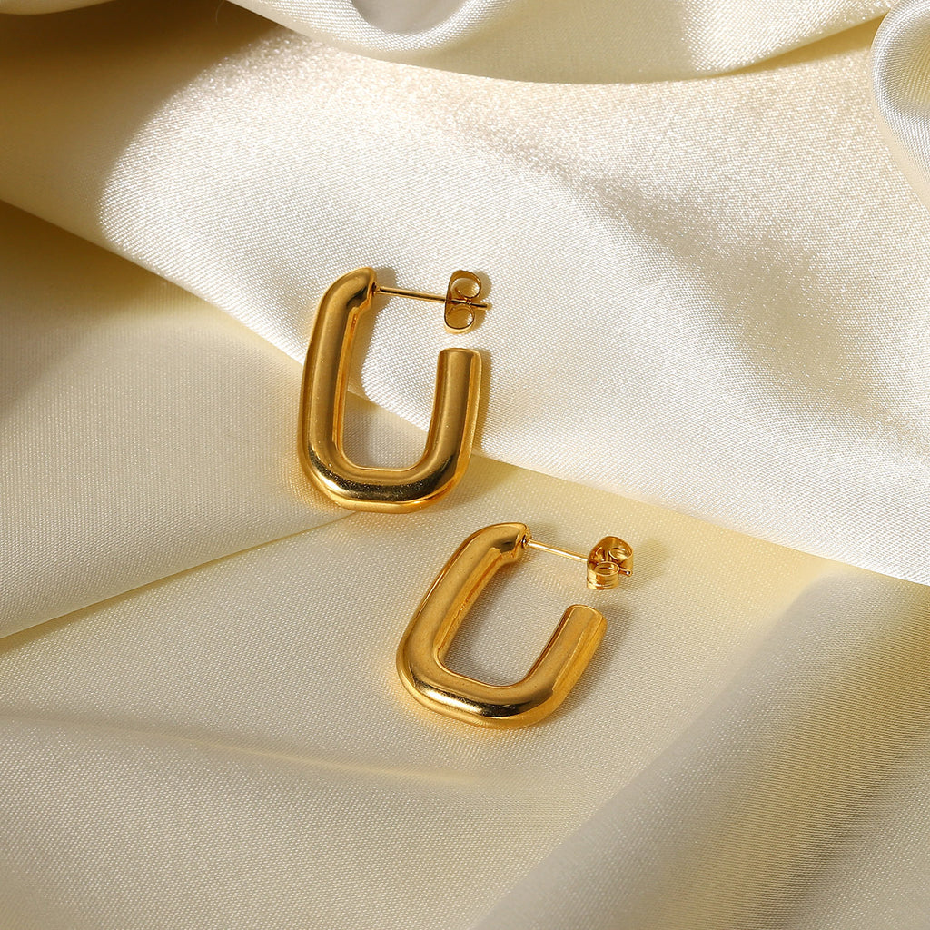 18K Gold U Shape Hoop Huggie Earrings