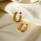 18K Gold U Shape Hoop Huggie Earrings