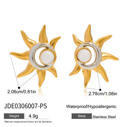 18K Gold and Silver Two Tone Eclipse Opal Sun and Moon Stud Earrings