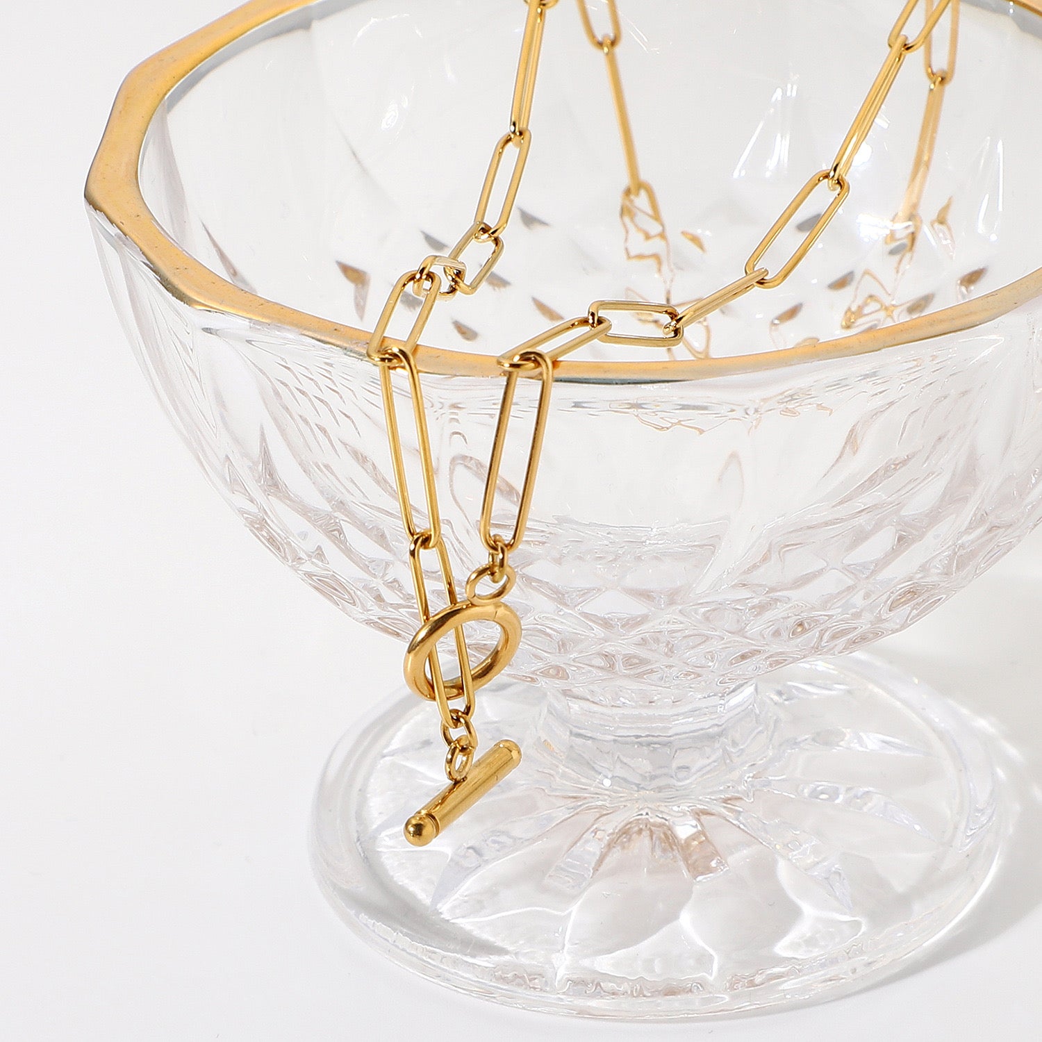 18K Gold Trendy Paperclip Toggle Chain Choker Necklace