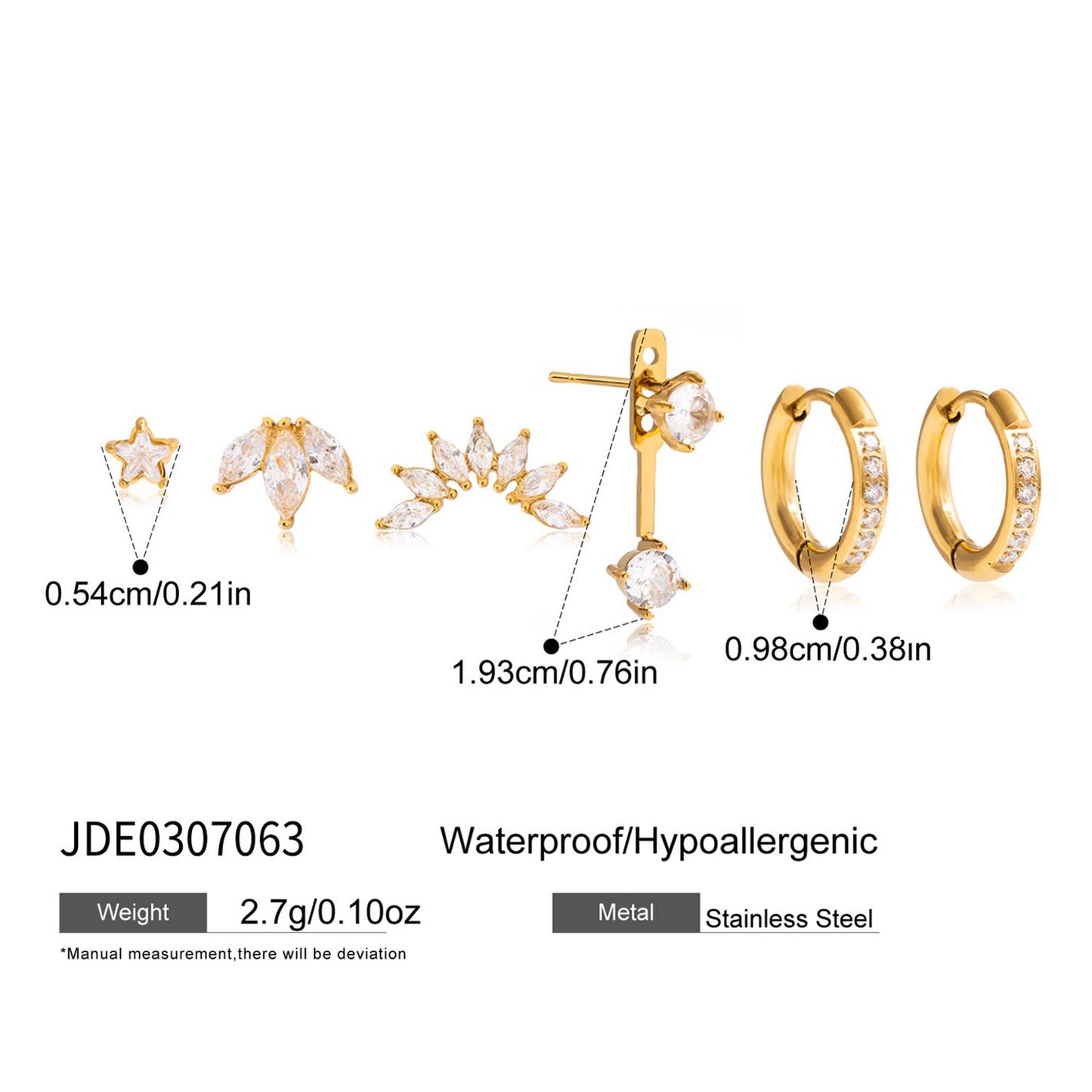 18K Gold Tiny Desire Dainty Huggie Cartilage Earrings Set
