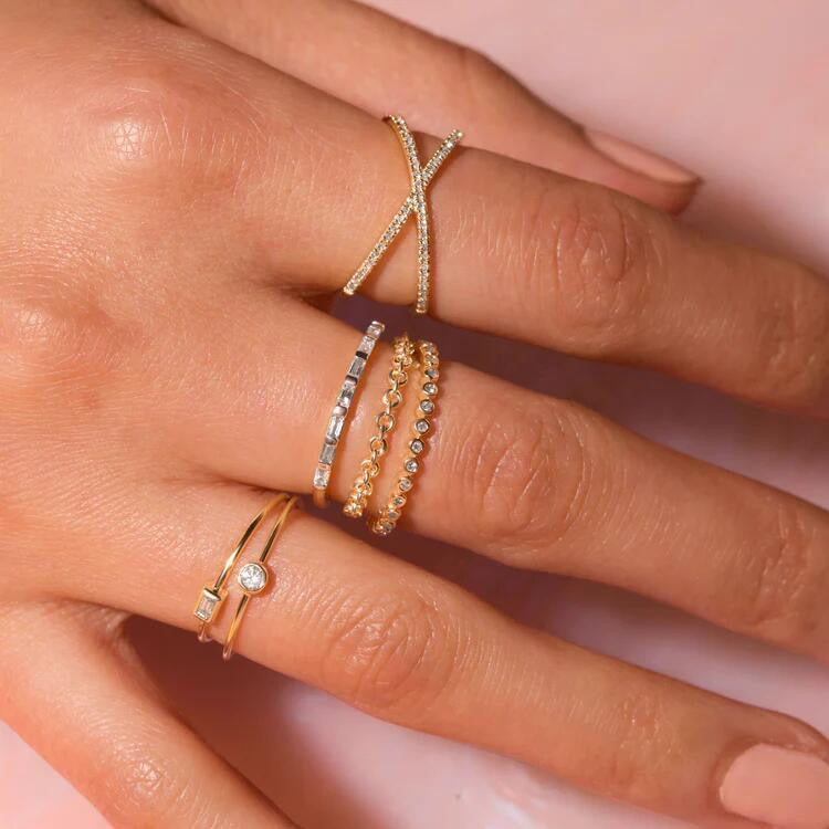 18K Gold Cross Stacking Ring