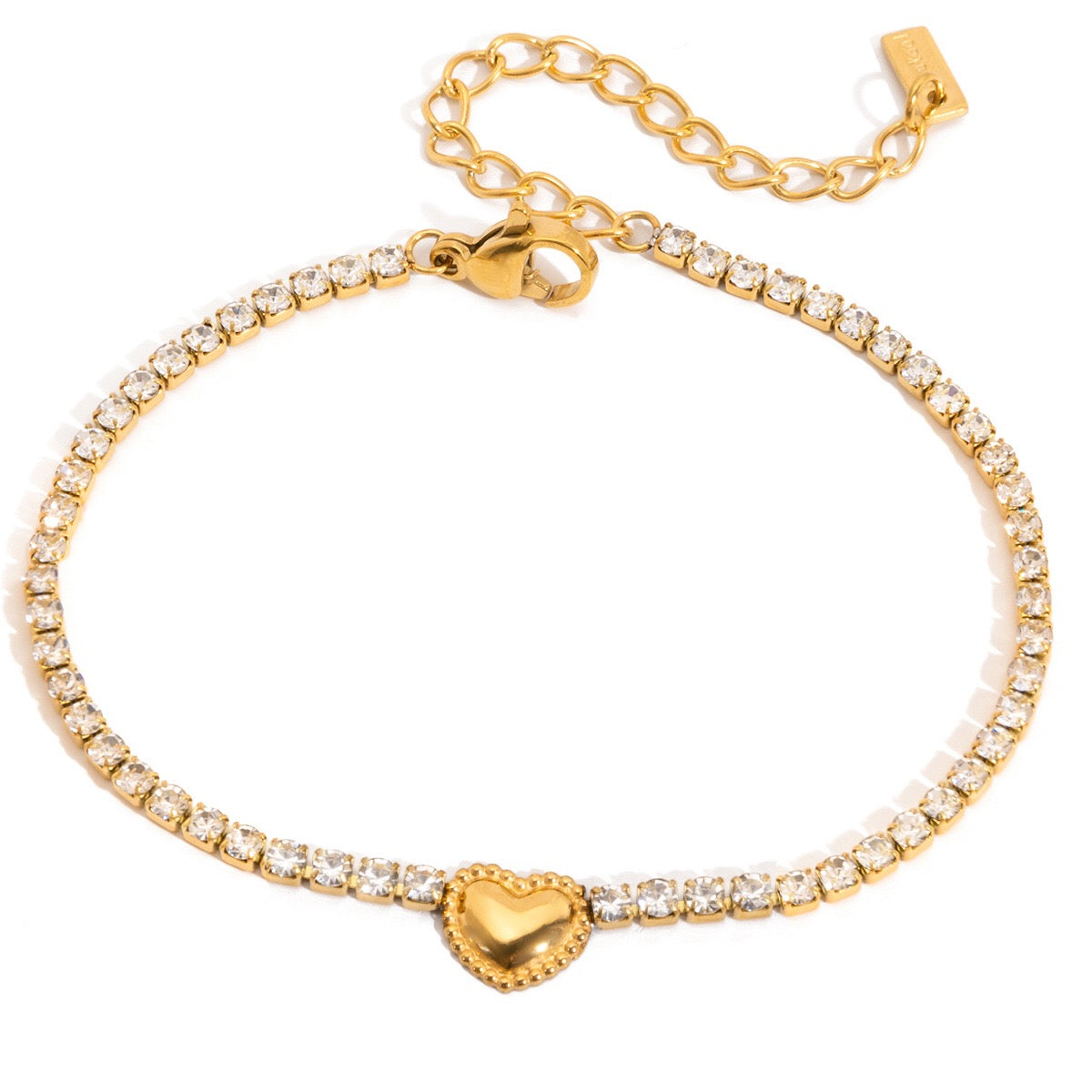18K Gold Modern Fairytale Heart Bow Moon Clover Tennis Bracelet