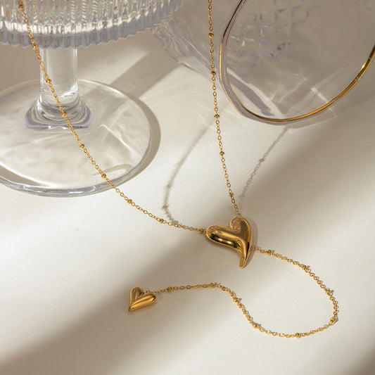 18K Gold Heart Flipped Lariat Necklace