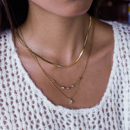 18K Gold Starry Jewel Herringbone Snake Chain Layered Necklace Set