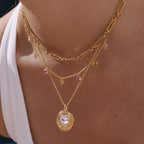 18K Gold Heart in Hand Pink Heart Hamsa Best Friend Coin Pendant Necklace