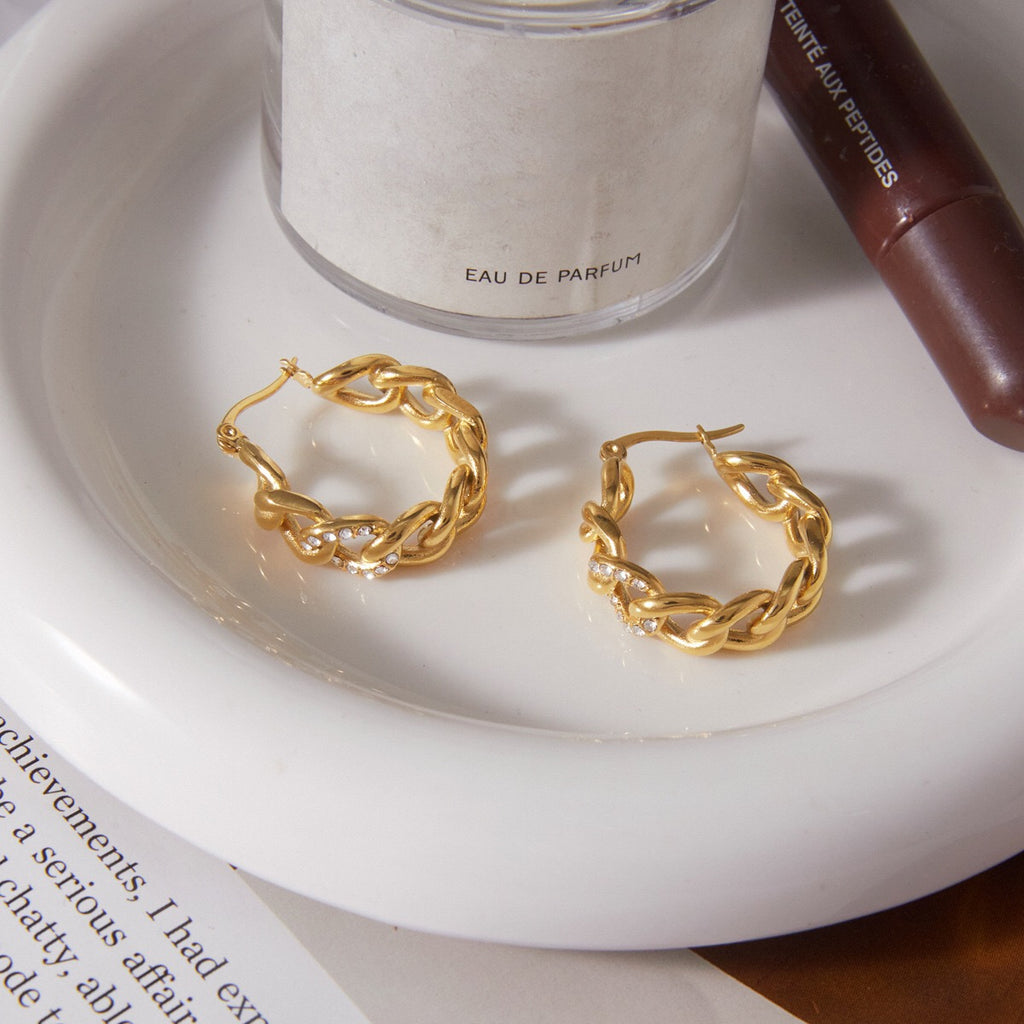 18K Gold Chic Links Chain Hoop Earrings