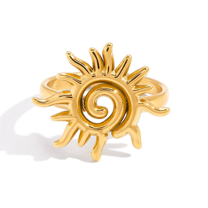 18K Gold Golden Spiral Sun Statement Ring
