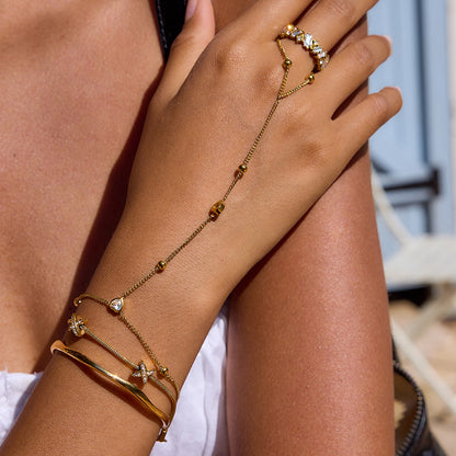 18K Gold Waterproof Dainty Heart Hand Jewelry Chain Bracelet