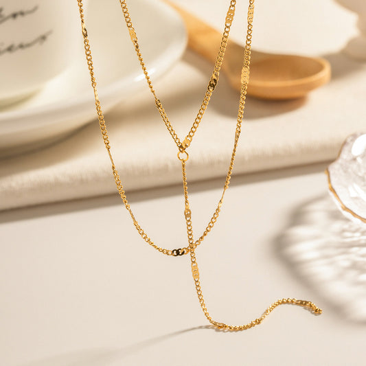 18K Gold Minimalist Layered Lariat Necklace