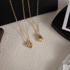 18K Gold and Silver Two Tone Linked Heart Charm Necklace