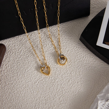 18K Gold and Silver Two Tone Linked Heart Charm Necklace