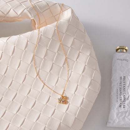 18K Gold Enchanted Garden Pave Dragonfly Ladybug Flower Dainty Pendant Necklace