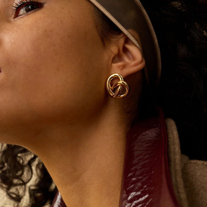 18K Gold and Silver Two Tone Pretzel Heart Statement Stud Earrings