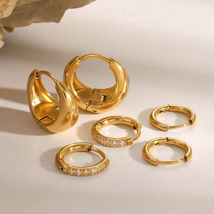 18K Gold Soft statement Small Hoop Huggie Earrings Set