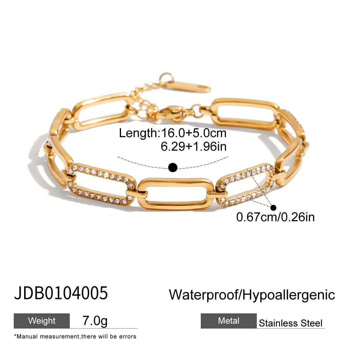 18K Gold Diamond Fever Paperclip Chain Cuff Bangle Tennis Bracelet Stack
