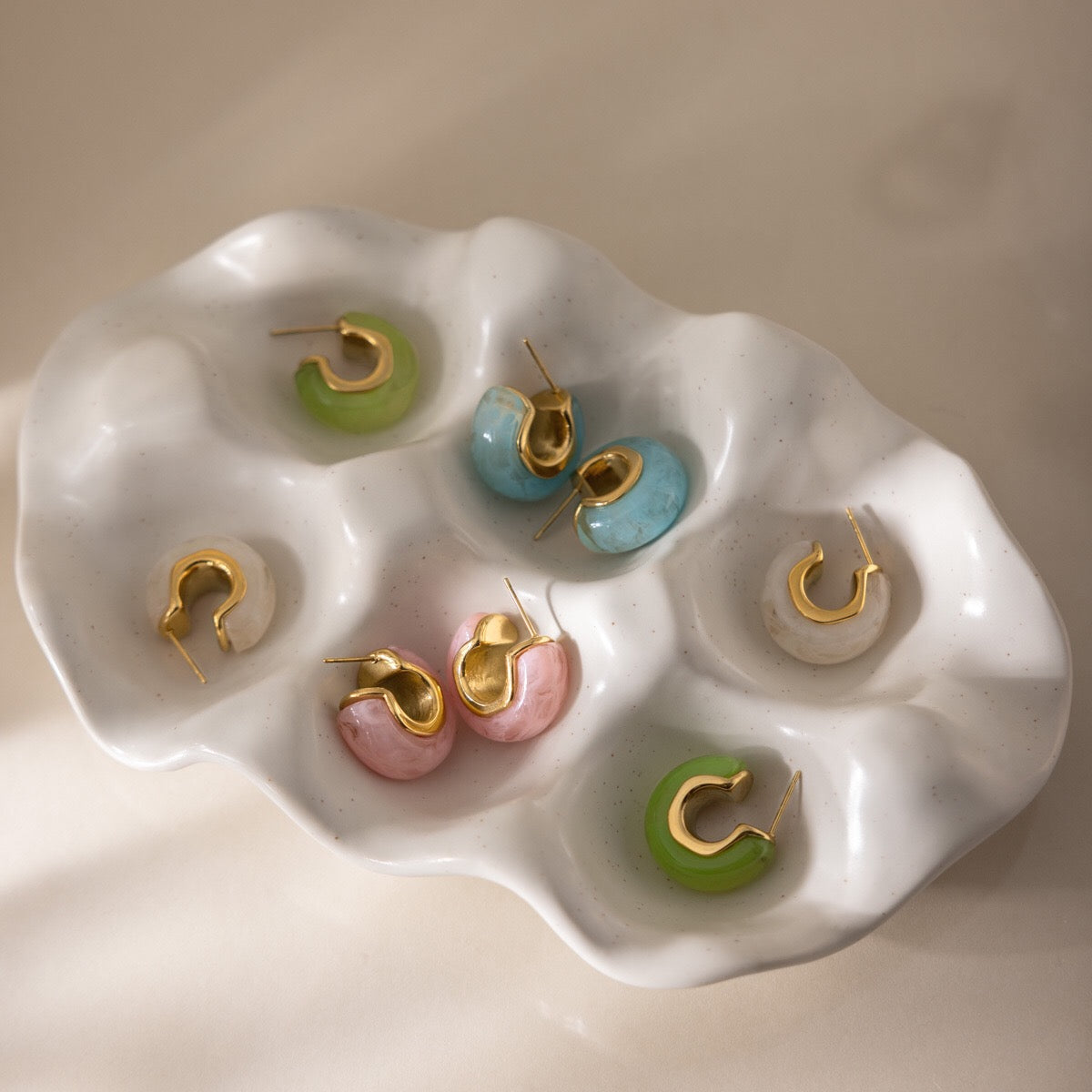 18K Gold Summer Gelato Chunky Hoop Huggie Earrings