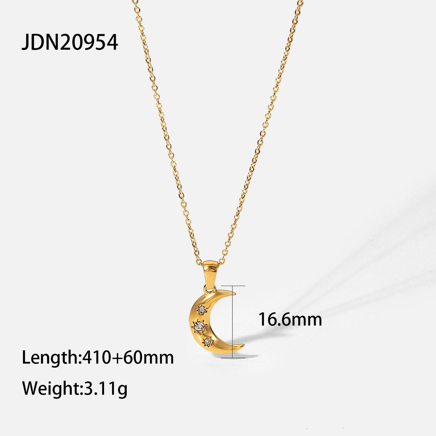 18K Gold Star Adorned Crescent Moon Pendant Necklace