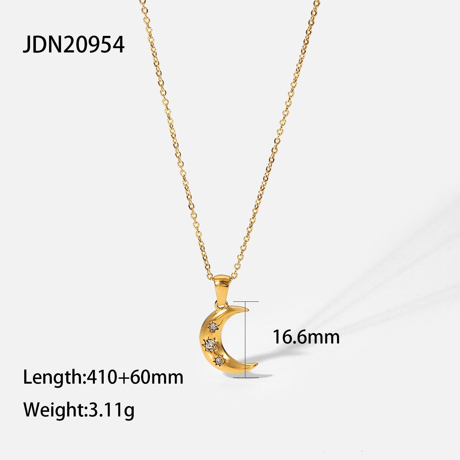 18K Gold Star Adorned Crescent Moon Pendant Necklace
