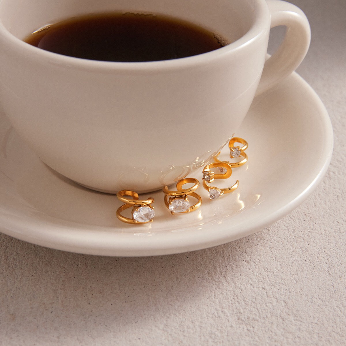 18K Gold Dazzle Huggie Dangle Earrings CZ Ear Cuffs Stack