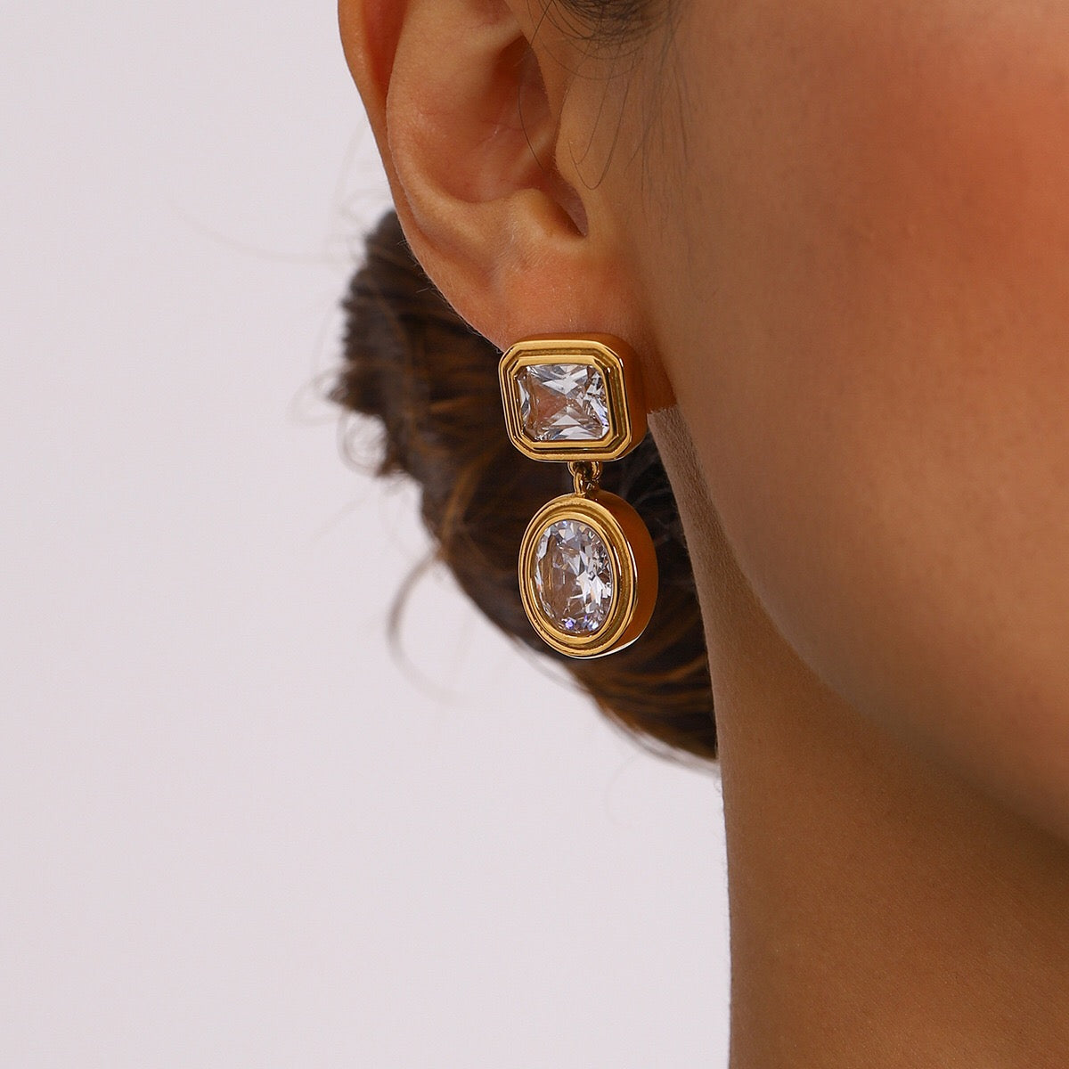 18K Gold Glam Icon Statement CZ Dangle Drop Earrings