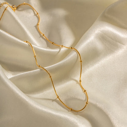 18K Gold Delicate Beaded Chain Choker Necklace