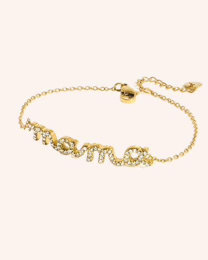 18K Gold Heartline Mama Scripted Letter Dainty Chain Bracelet