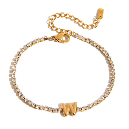18K Gold Glam Bubble Letter Initial Tennis Bracelet