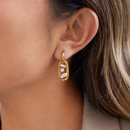 18K Gold The Spotlight Small Hoop Dangle Drop Huggie Earrings