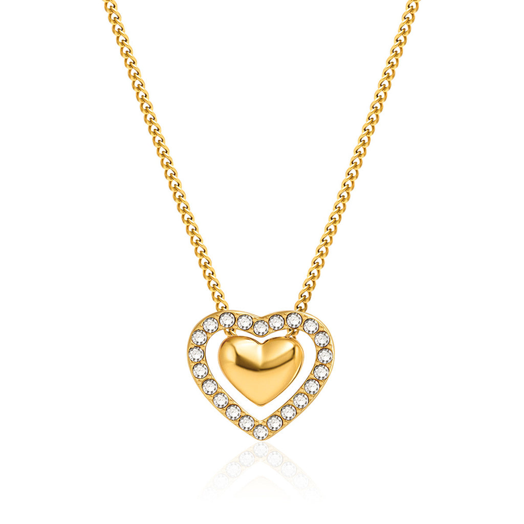 18K Gold Dainty Bling Heart Pendant Necklace