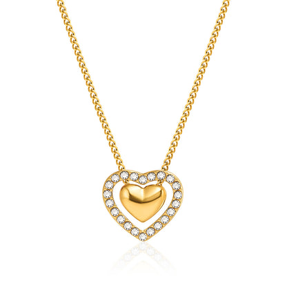 18K Gold Dainty Bling Heart Pendant Necklace