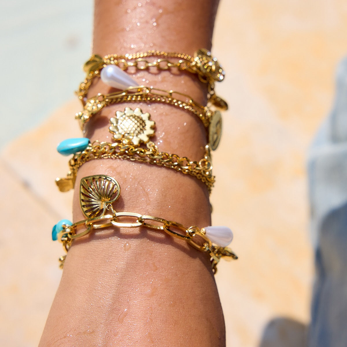 18K Gold Summer Fling Turquoise Chunky Charm Bracelet
