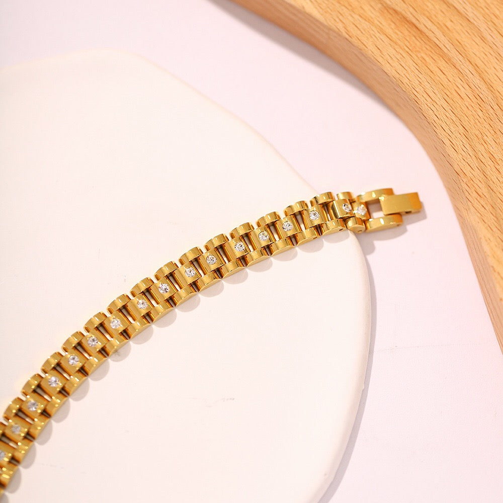 18K Gold Main Character Bling Watch Band Chain Bracelet
