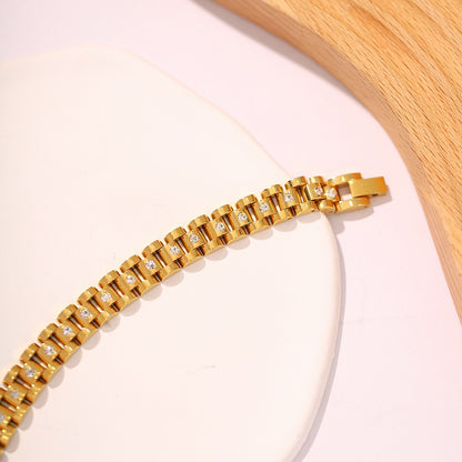 18K Gold Main Character Bling Watch Band Chain Bracelet