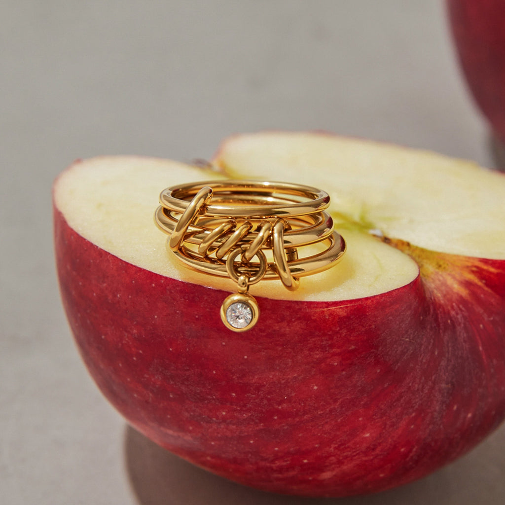 18K Gold and Silver Two Tone Bejeweled Multi Layers Spinelli Trinity Stacking Rings