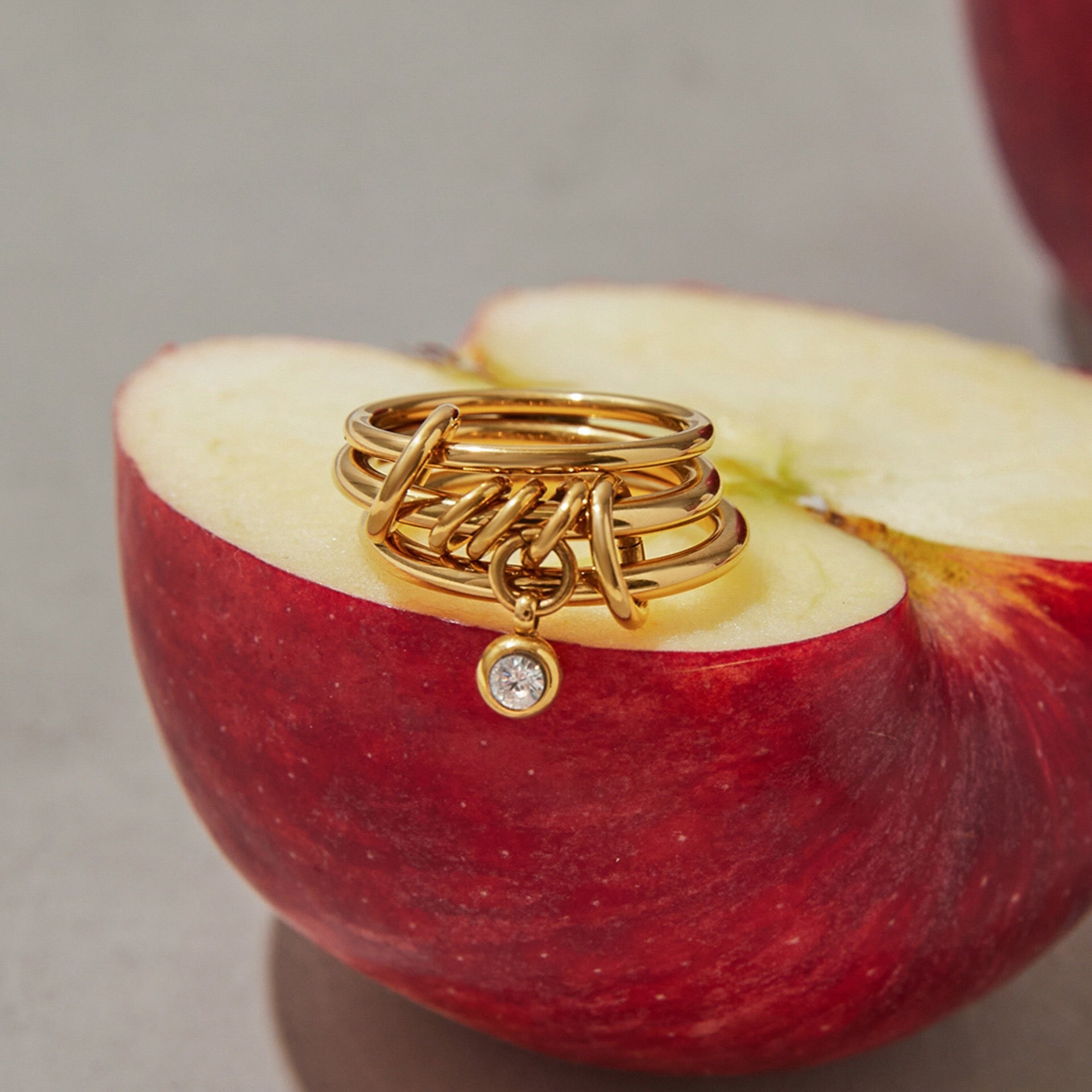 18K Gold and Silver Two Tone Bejeweled Multi Layers Spinelli Trinity Stacking Rings