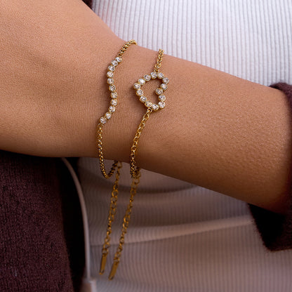 18K Gold Bliss Pave Heart Dainty Bracelet