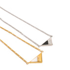 18K Gold Mother of Pearl Triangle Pendant Figaro Chain Necklace