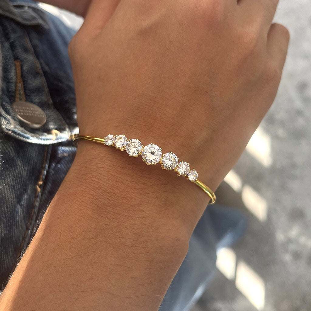 18K Gold Diamond Fever Paperclip Chain Cuff Bangle Tennis Bracelet Stack