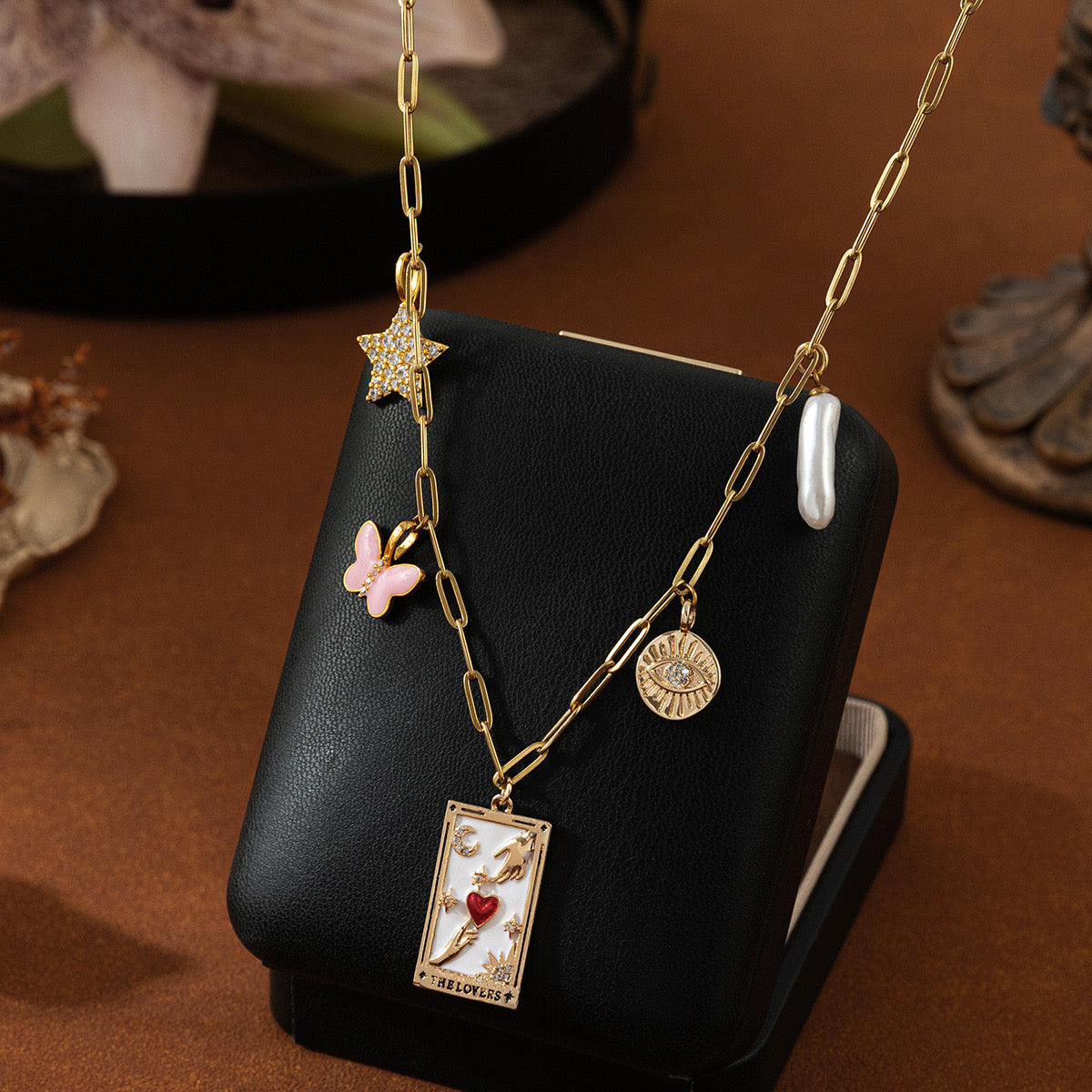 18K Gold Tarot Card Butterfly Charm Necklace