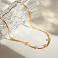 18K Gold LOVE Herringbone Snake Chain CZ Collar Necklace