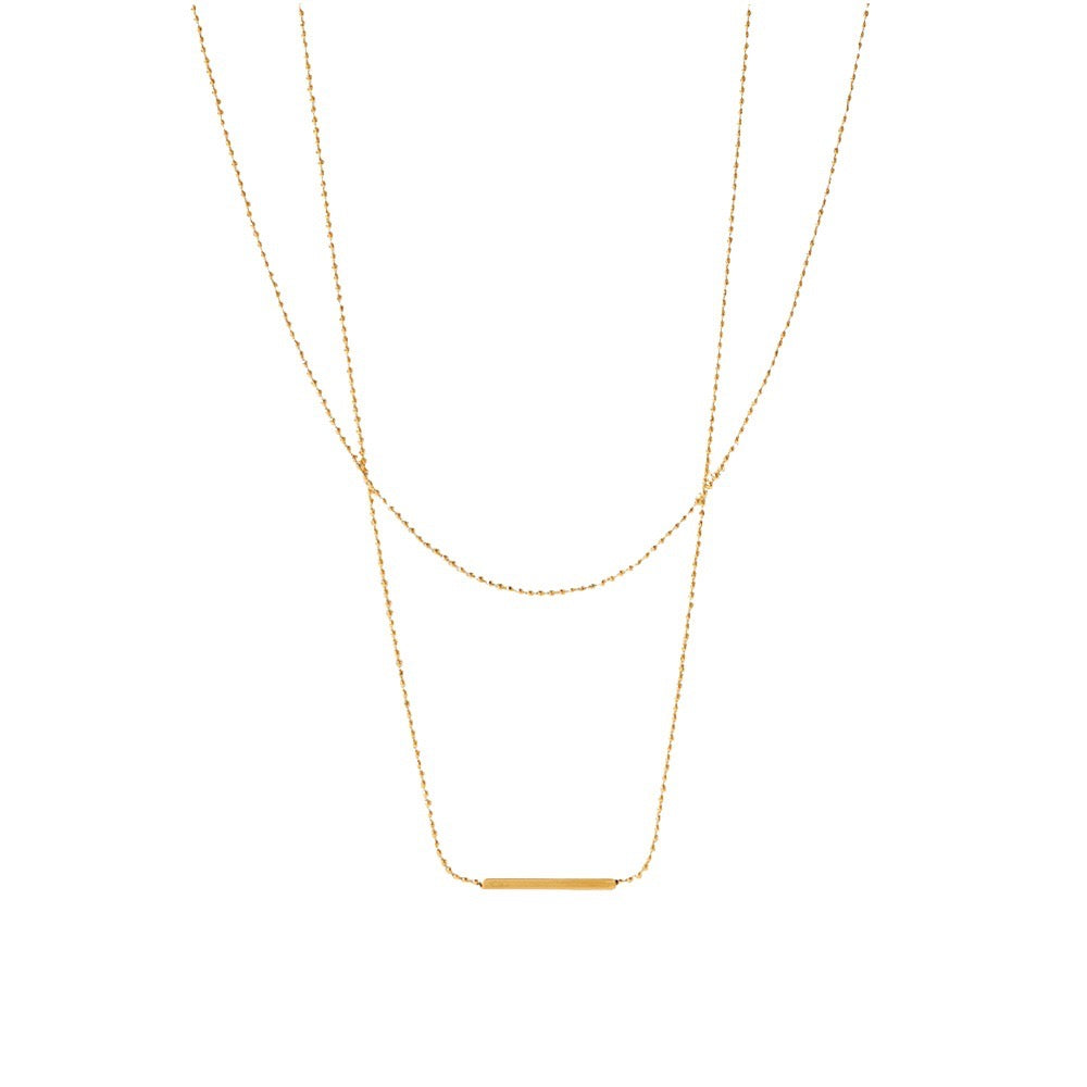 18K Gold Minimalist Bar Double Beaded Chain Layered Necklace