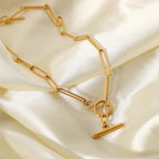 18K Gold Trendy Paperclip Toggle Chain Choker Necklace