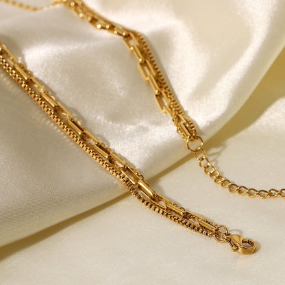 18K Gold Paperclip Box Chain Layered Necklace