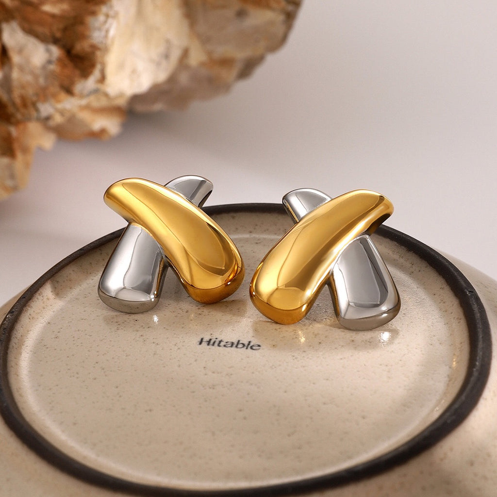 18K Gold Chunky X Statement Stud Earrings
